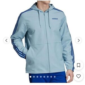 Adidas Men's Sky Blue Windbreaker with Hood MEN SIZE MEDIUM NWT